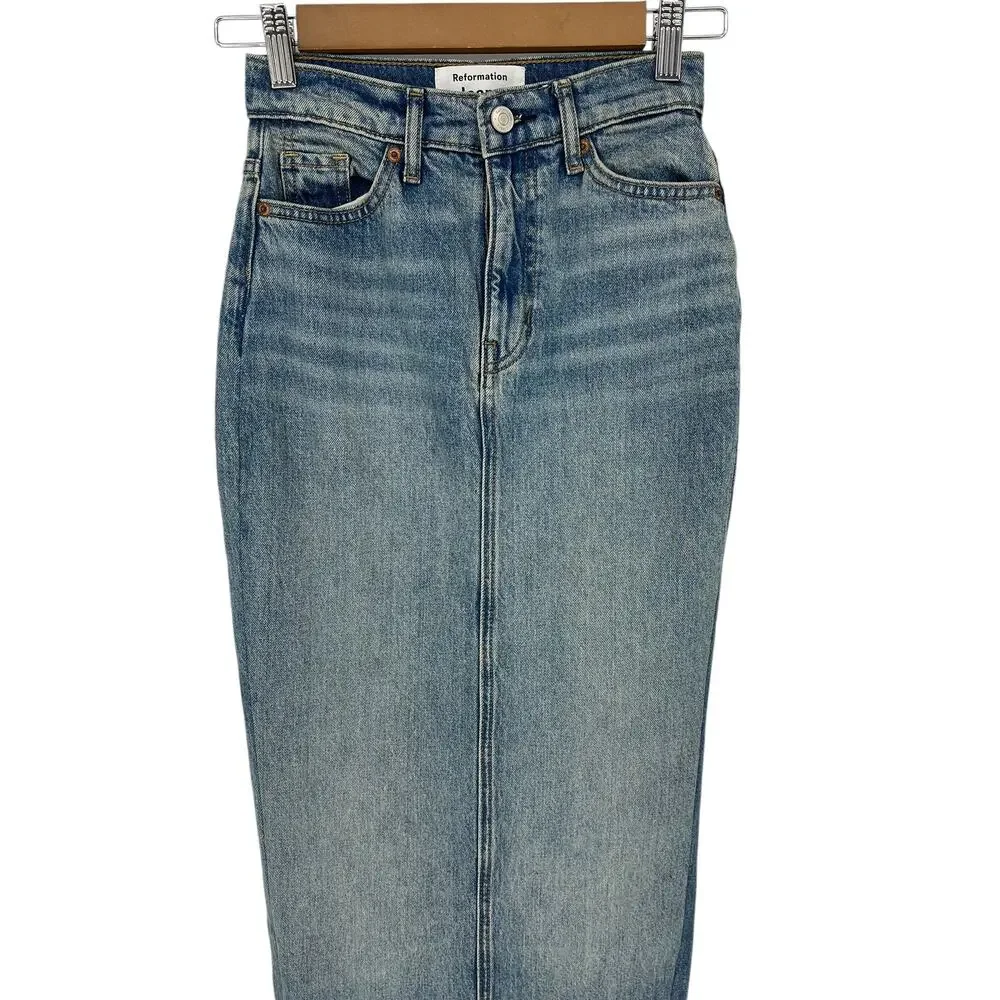 Reformation Blue Daria‎ Denim Maxi Skirt in Merritt